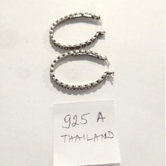 925 Sterling Silver Hoop Huggie Earrings Round Marcasites Signed A Jewelry Lot - Picture 9 of 14